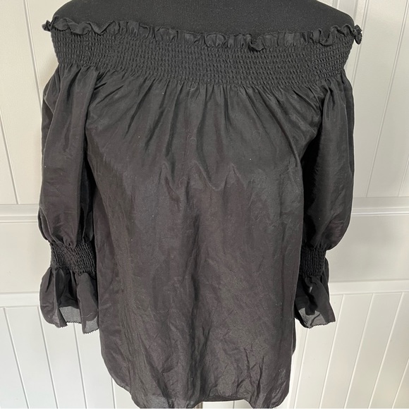 NWT 7 for all mankind black off the shoulder top blouse silk blend - Picture 2 of 8